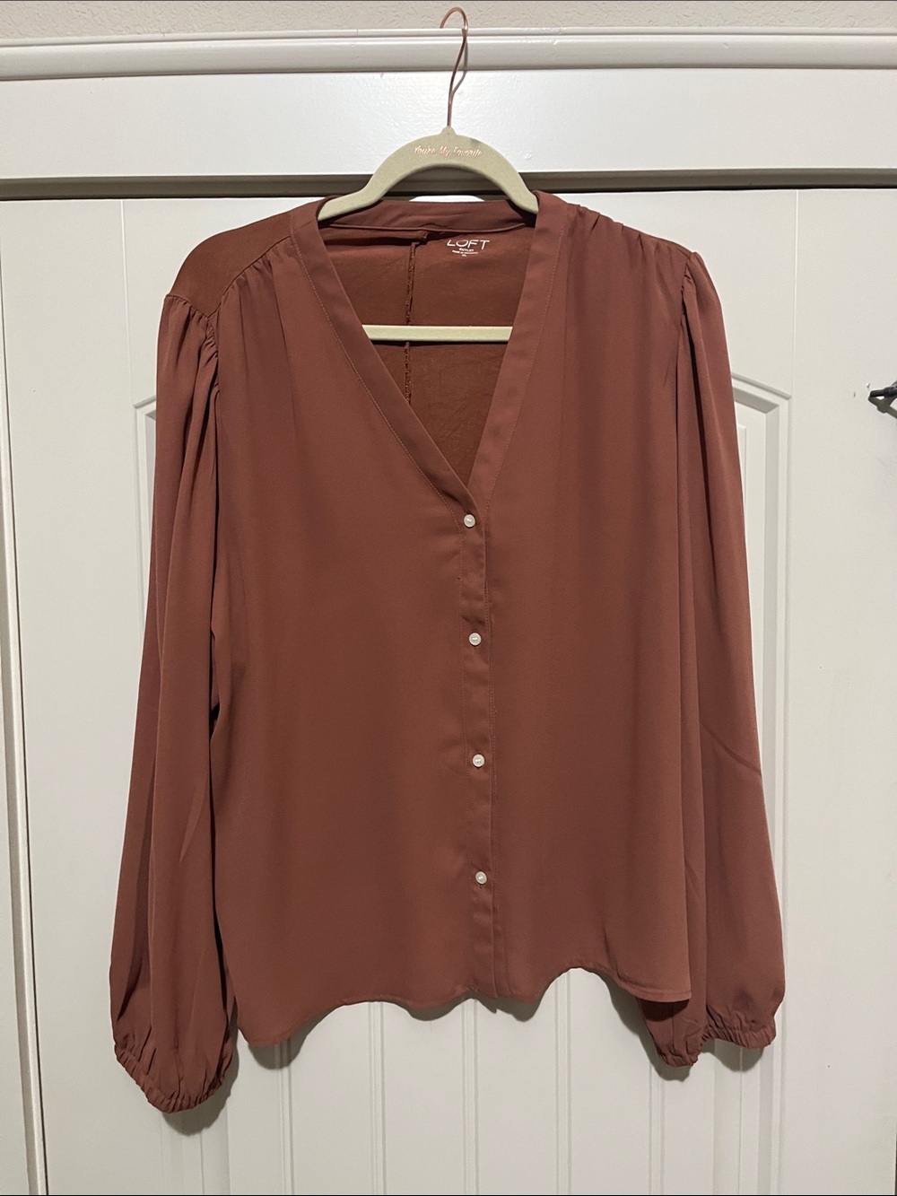 LOFT Rust Button-Front V-Neck Blouse